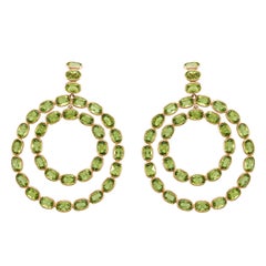 Etho Maria Pendientes Colgantes Doble Círculo Peridoto Oro Rosa 18 Kt