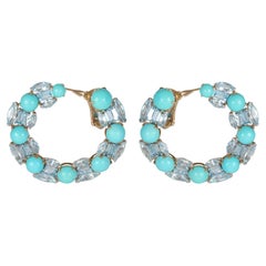 Etho Maria White Gold & Yellow Gold Turquoise and Blue Topaz Hoop Earrings