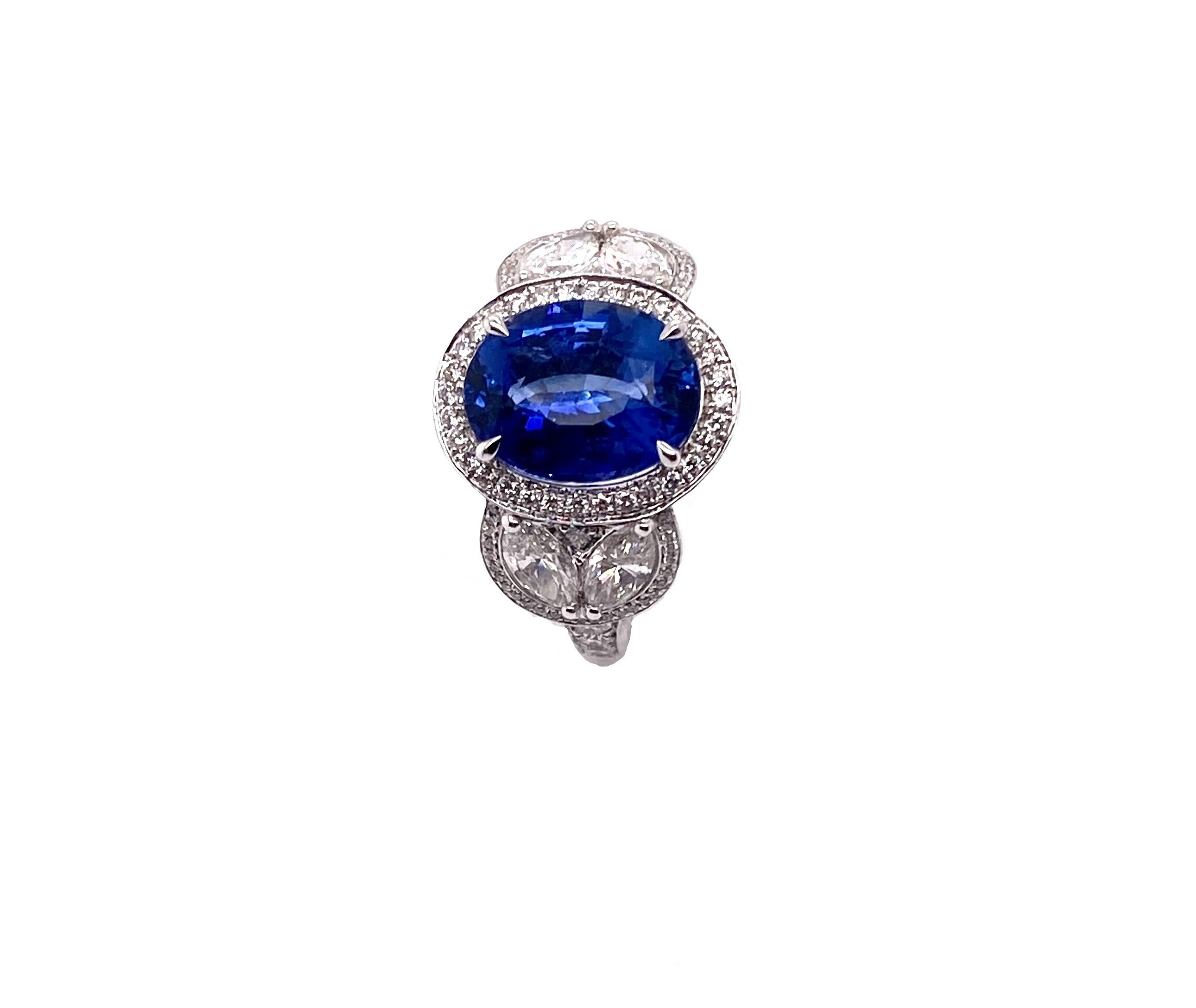 Contemporary Ethonica Blue Sapphire and Diamond Ring in 18 Karat Gold