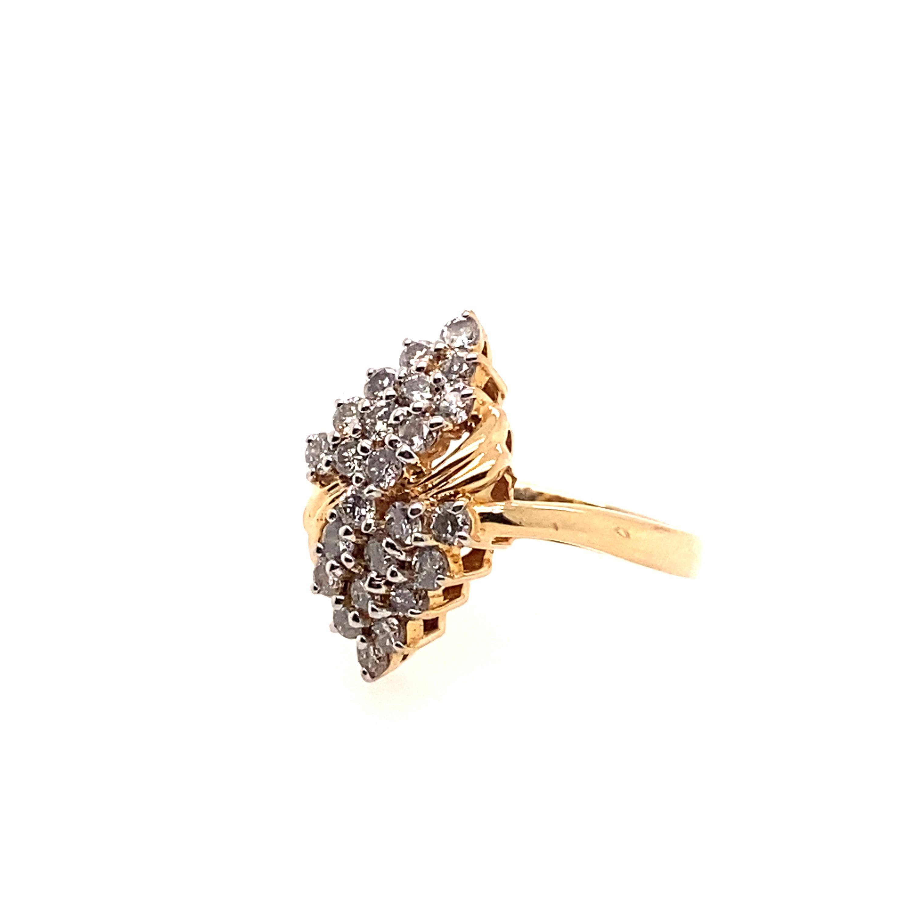 The twenty-four brilliant round diamonds set in the 14K yellow gold ring featured by a cluster design. This ring features a very fashionable look and can be worn daily-wear. 

Diamonds Weight: 1.00 carat
Diamonds Shape : Brilliant Round
Diamonds