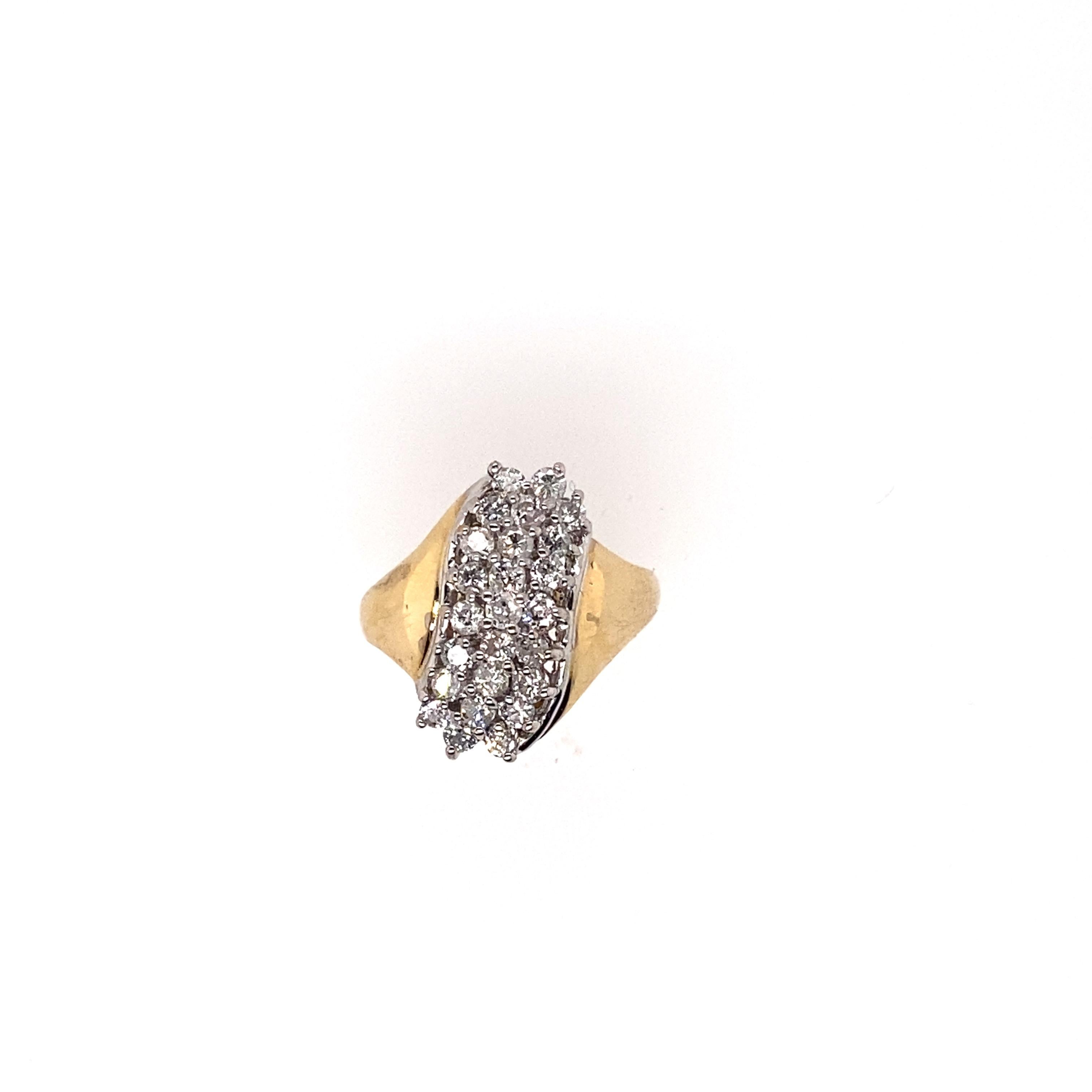 The twenty-five brilliant round diamonds set in the 14 Karat yellow gold ring featured by a cluster design. This ring features a very fashionable look and can be worn in everyday.

Diamonds Weight: 1.00 carat
Diamonds Shape : Brilliant