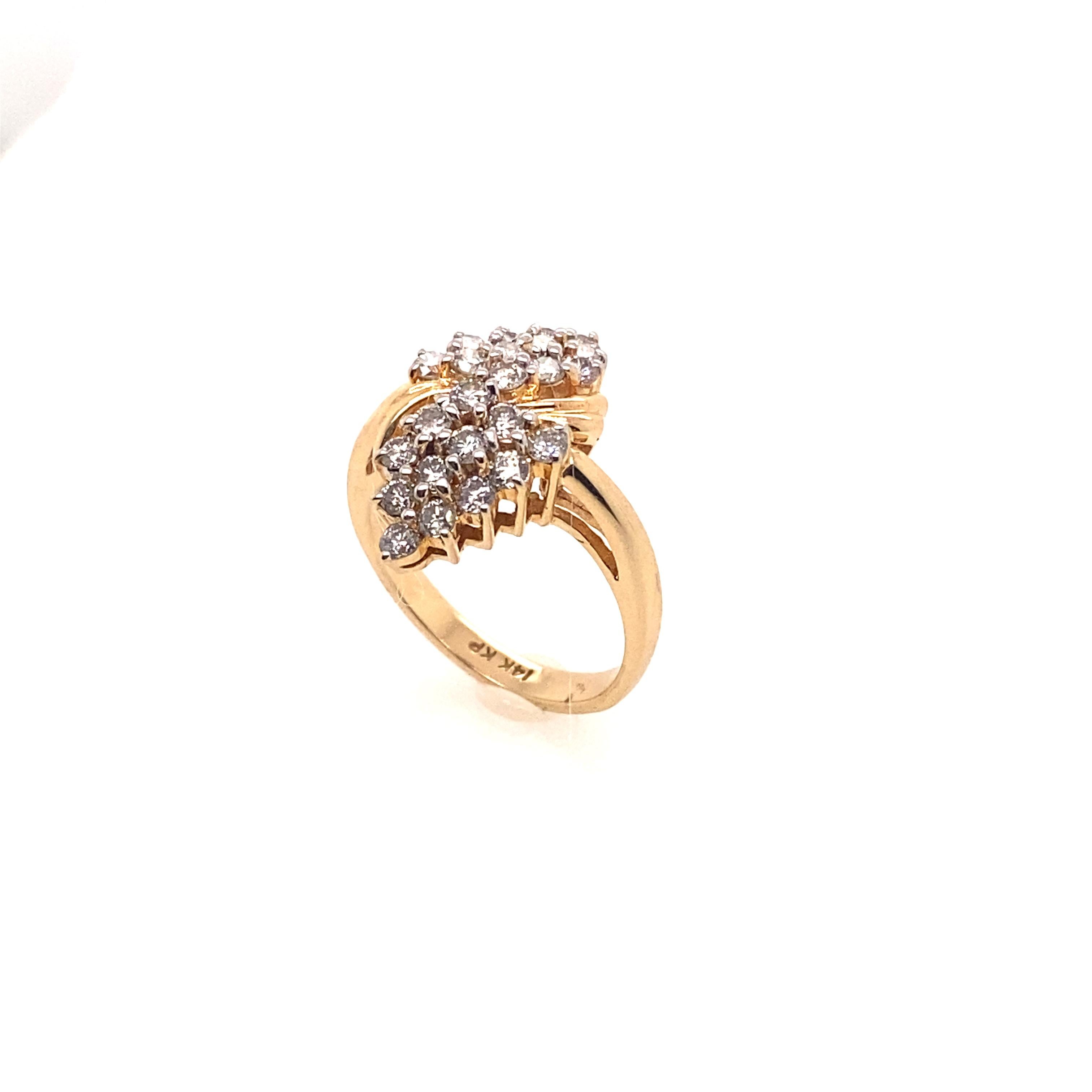 Contemporary Ethonica Diamond Cluster Ring in 14 Karat Gold For Sale