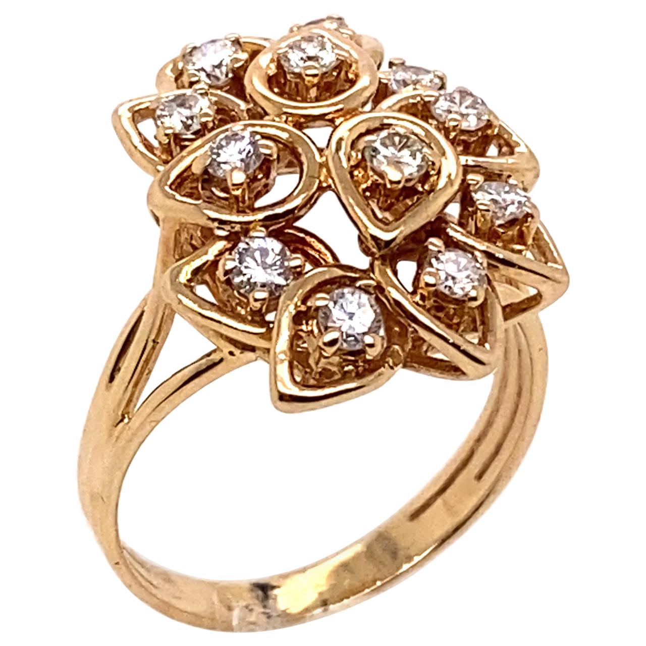 Ethonica Diamond Cluster Ring in 14 Karat Gold For Sale