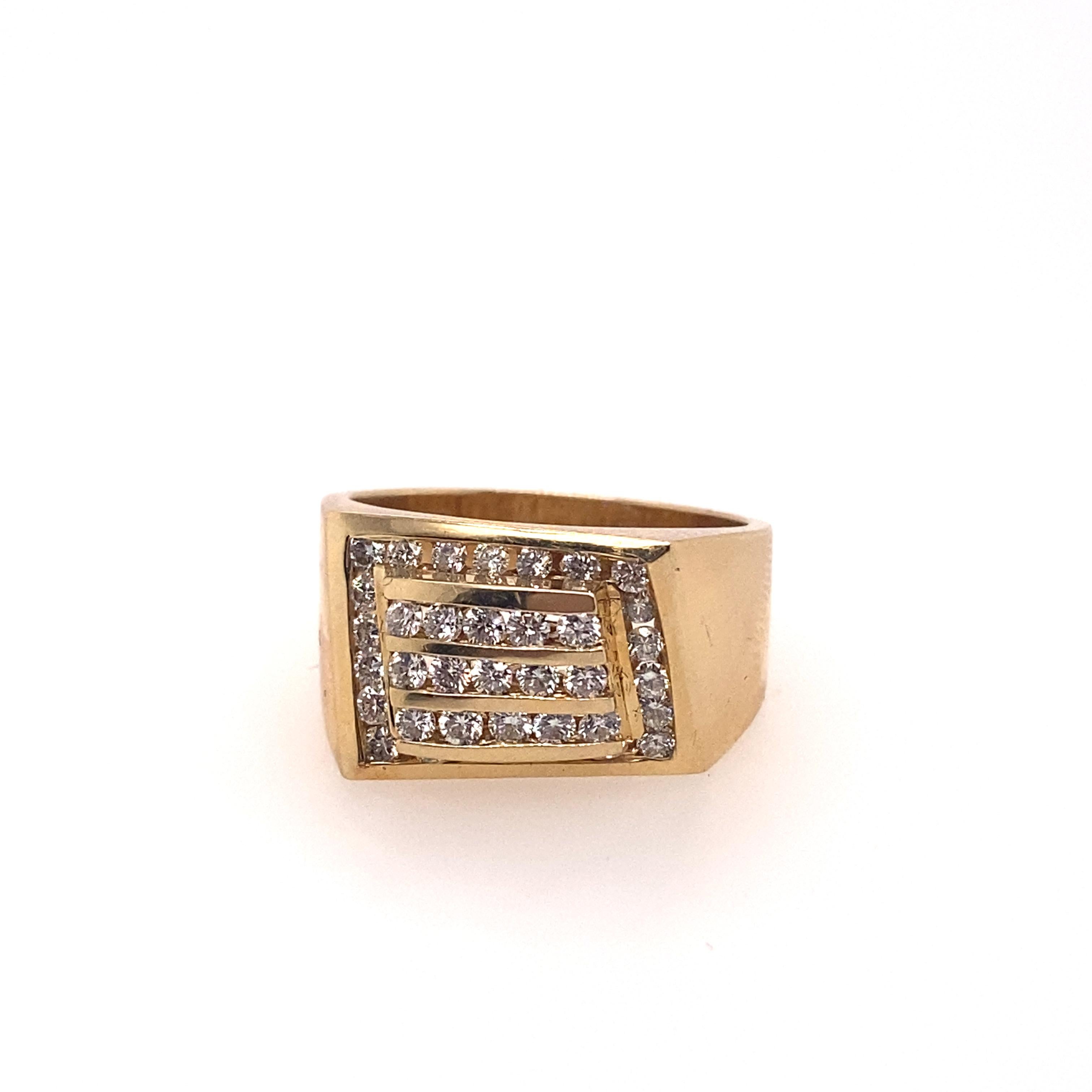 This stunning unisex signet ring is crafted in 14 karat yellow gold. The center is set with 37 brilliant round diamonds in that simple square signet ring. 

Diamonds Weight: 1.01 carat
Diamonds Shape : Brilliant Round
Diamonds Color & Clarity: