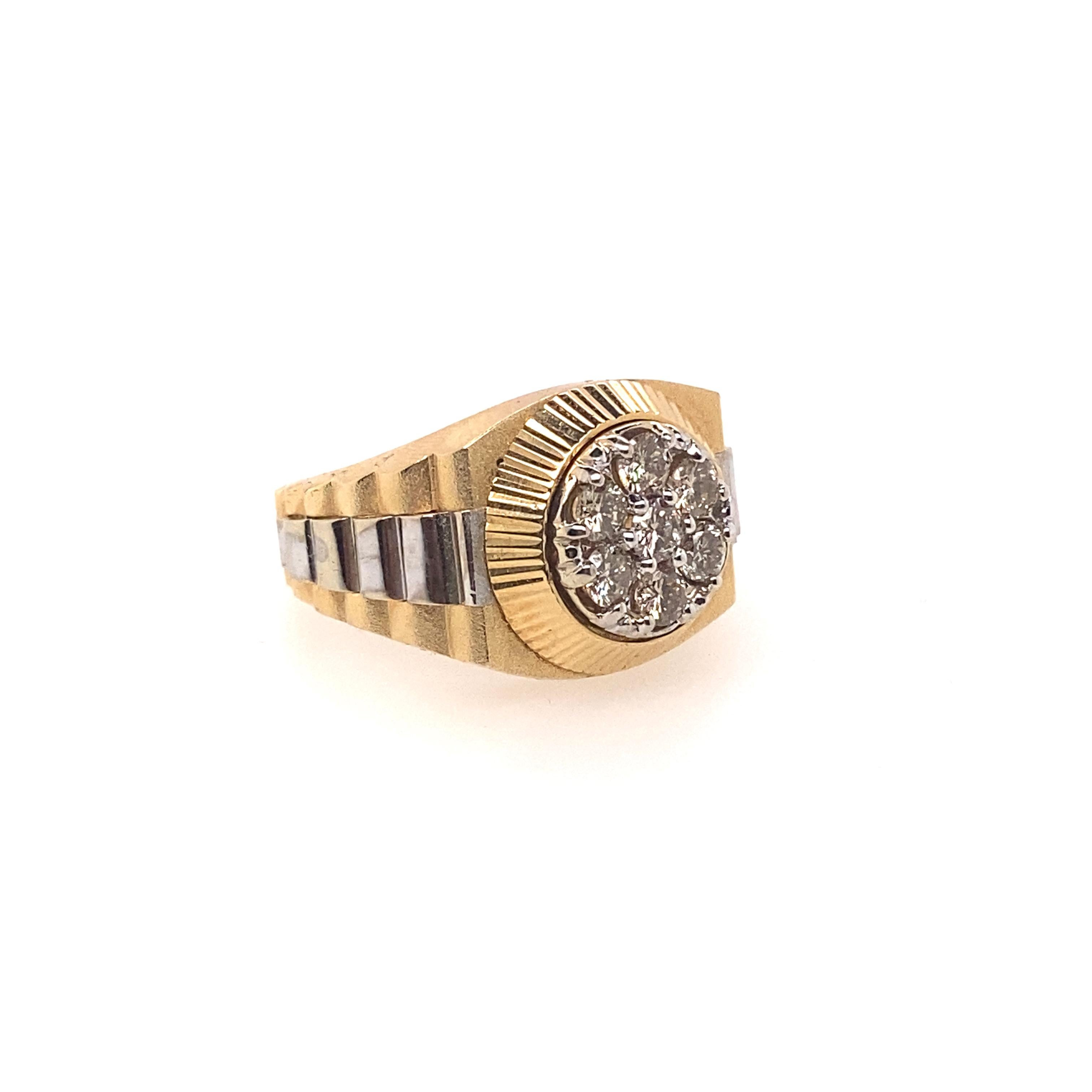 Contemporary Ethonica Diamond Signet Ring in 14 Karat Gold For Sale
