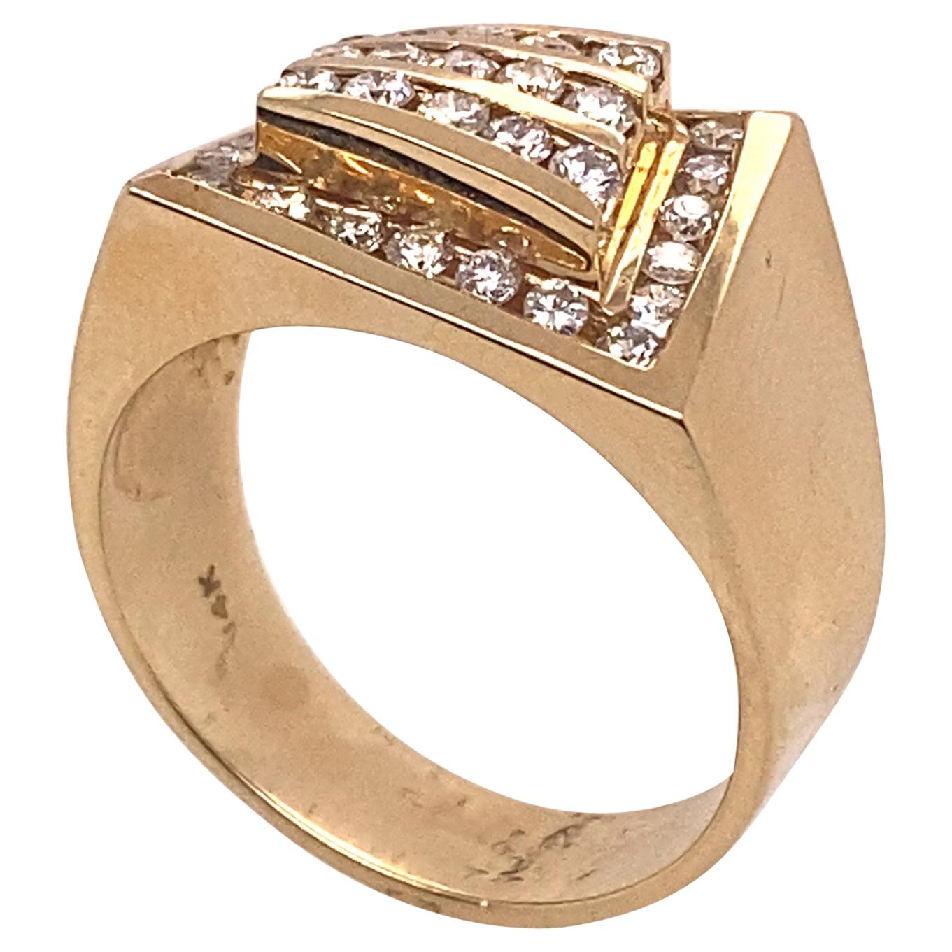 Ethonica Diamond Signet Ring in 14 Karat Gold For Sale