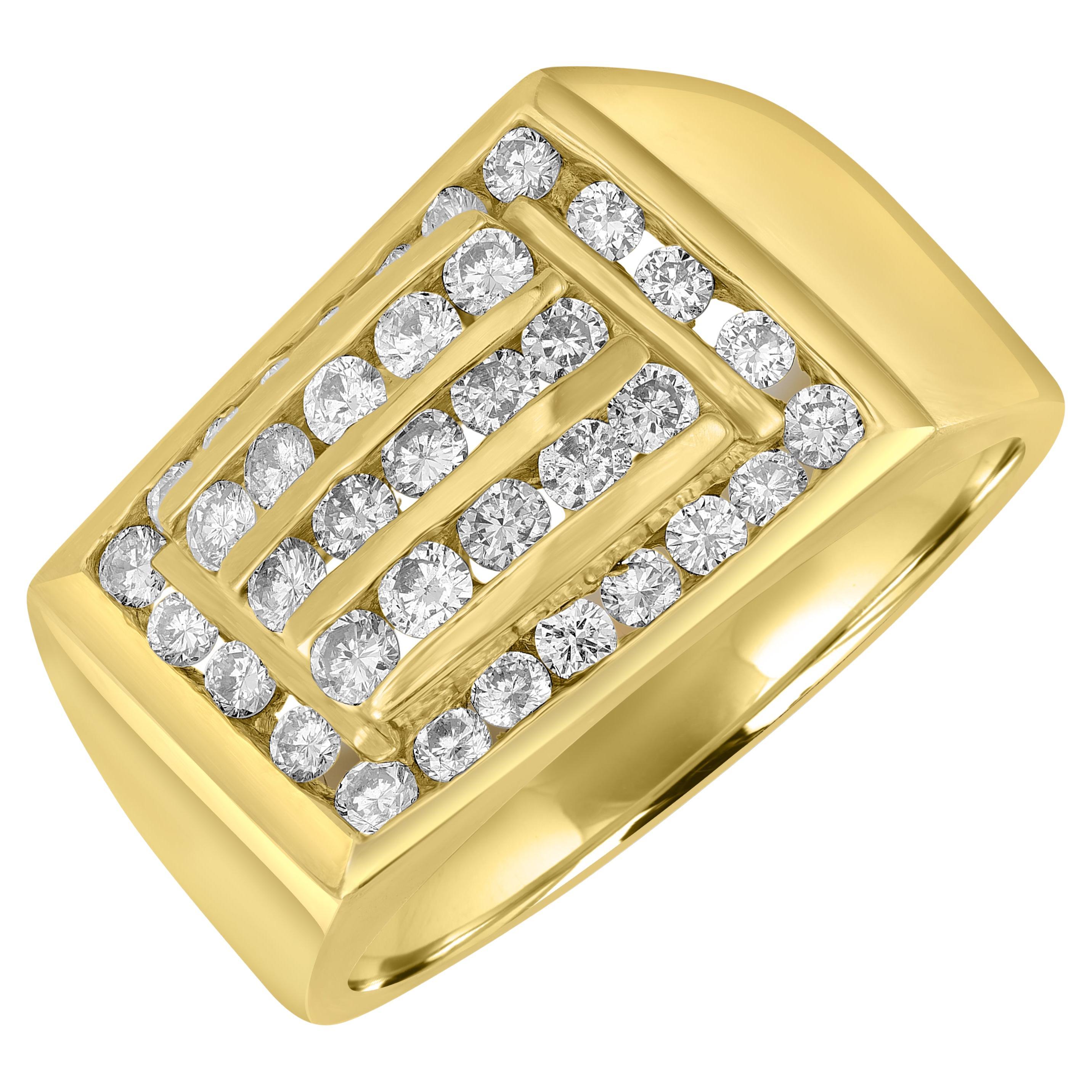 Ethonica Diamond Signet Ring in 14 Karat Gold For Sale