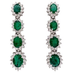 Ethonica Emerald and Diamond Cluster Hanging Earrings in 18 Karat Gold