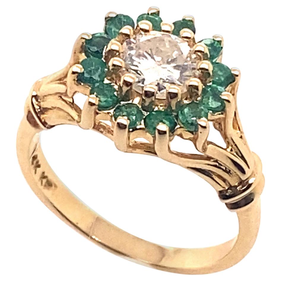 Ethonica Emerald and Diamond Cluster Ring in 14 Karat Gold For Sale
