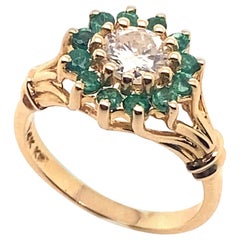 Ethonica Emerald and Diamond Cluster Ring in 14 Karat Gold