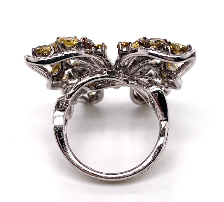 Contemporary Ethonica Fancy Yellow Diamond Butterfly Ring in 18 Karat Gold For Sale