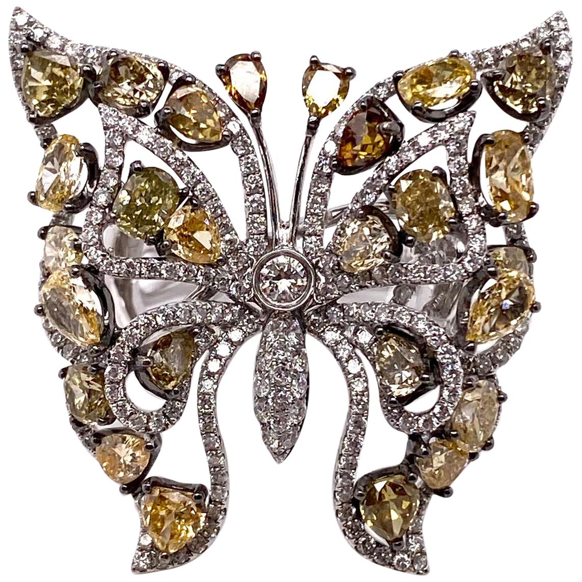 Ethonica Fancy Gelber Diamant-Schmetterlingsring aus 18 Karat Gold
