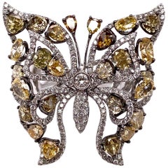 Ethonica Bague papillon fantaisie en or 18 carats et diamants jaunes