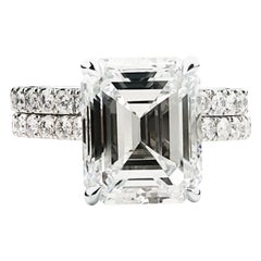 Ethonica GIA Certified Emerald Cut Diamond Engagement Ring Suit in Platinum