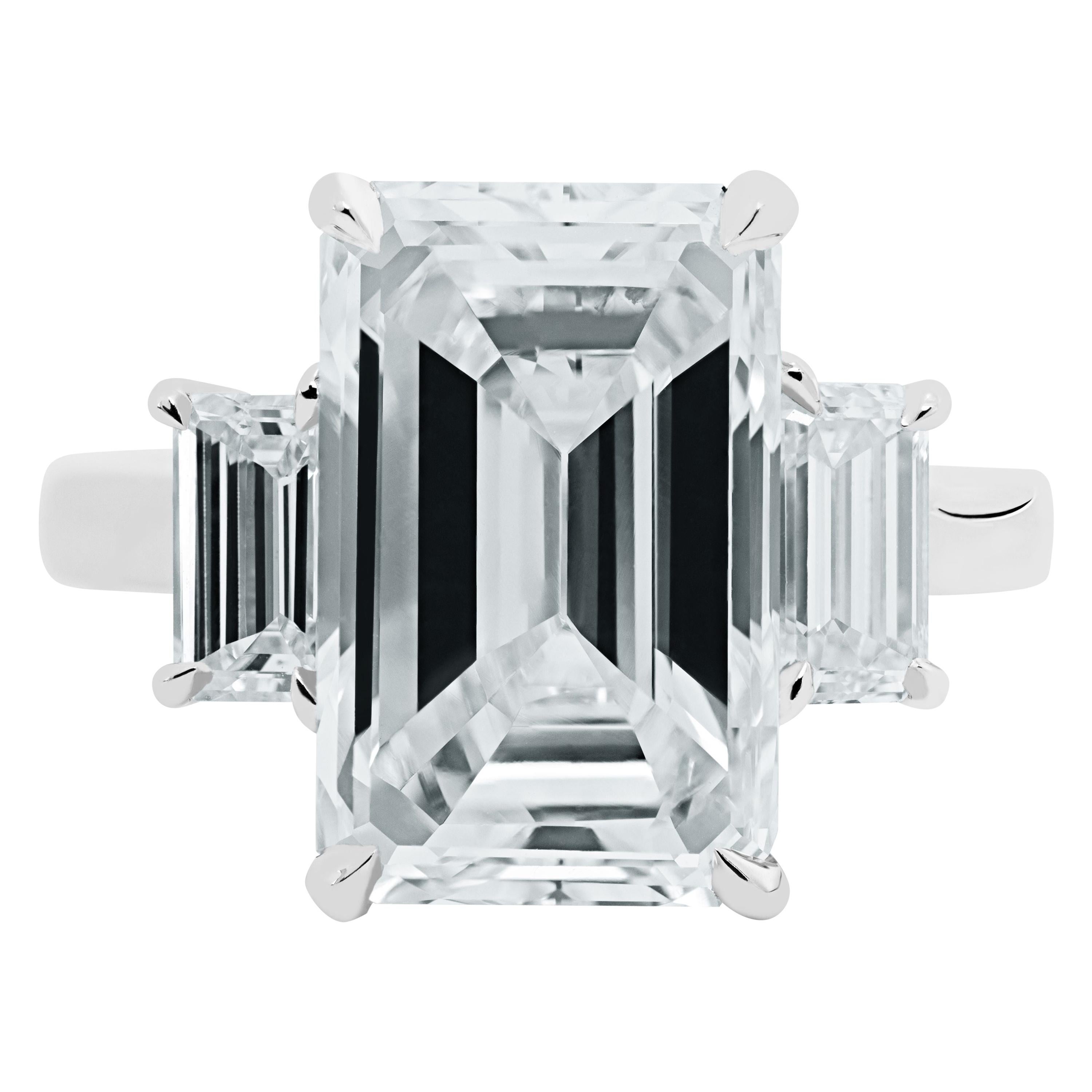 Ethonica GIA Certified Emerald-Cut Diamond Three-Stone Ring in Platinum For Sale