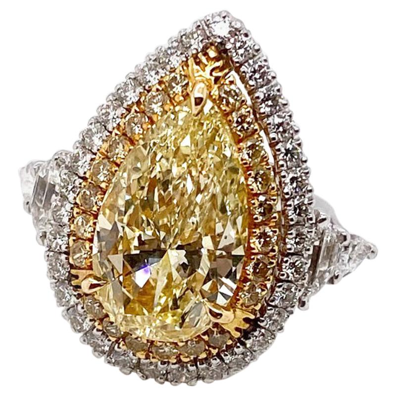 Ethonica GIA Certified Fancy Yellow Pear Diamond Ring in Platinum