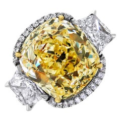 Ethonica GIA Certified Old Cut Fancy Yellow Cushion Diamond Ring in Platinum
