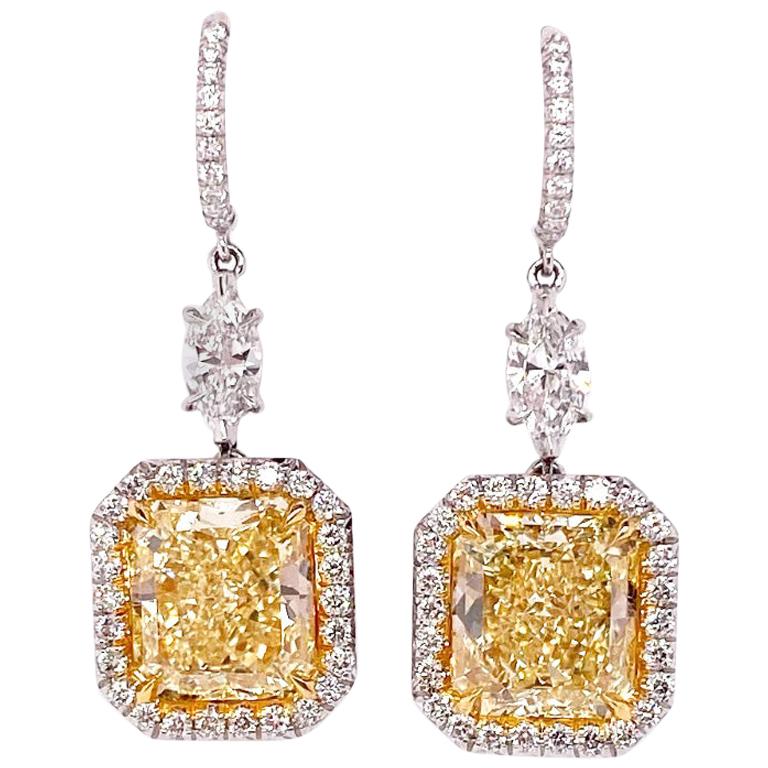 Ethonica GIA Certified Rare Fancy Yellow Diamond Earrings in Platinum