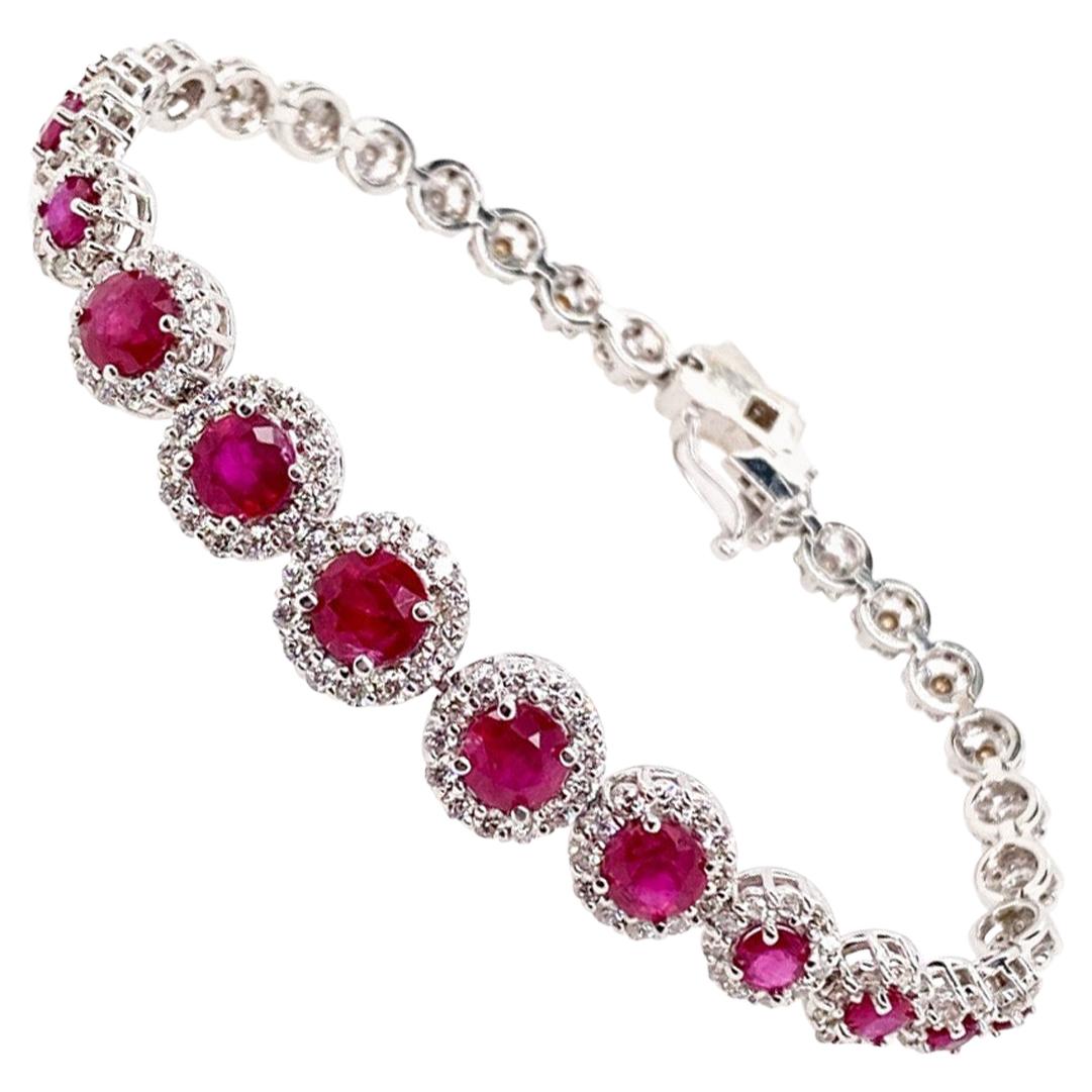 Ethonica Halo Collection Ruby and Diamond Cluster Bracelet in 18 Karat Gold