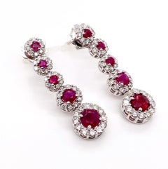 Ethonica Halo Collection Ruby and Diamond Cluster Earrings in 18 Karat Gold