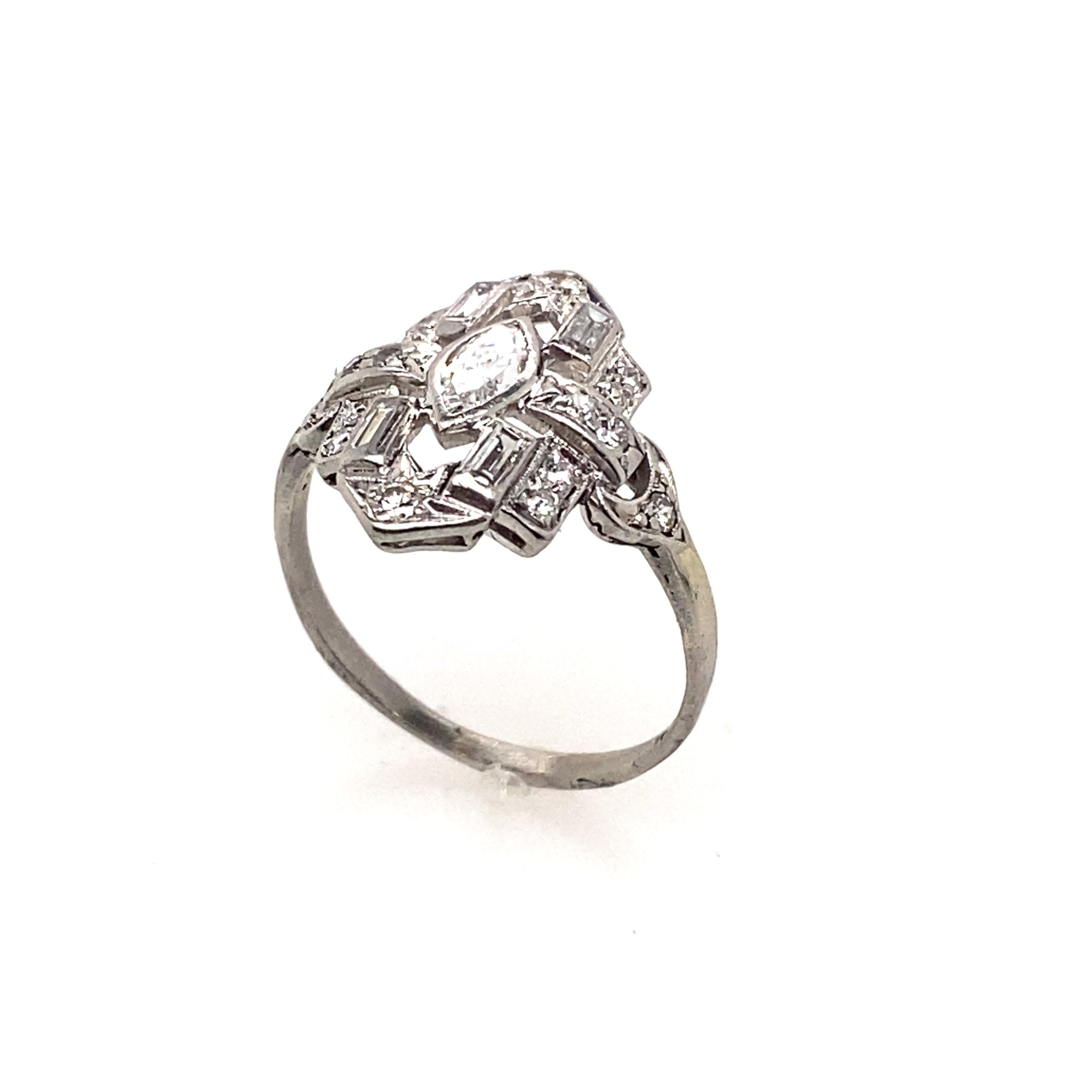 The twenty-two diamonds as a total weight 0.75 carat set in the platinum ring. The ring look is very fashionable. It features for any occasion to make stylish statement. 

Diamonds Weight: 0.75 carat
Diamonds Shape : Brilliant Round, Marquise,