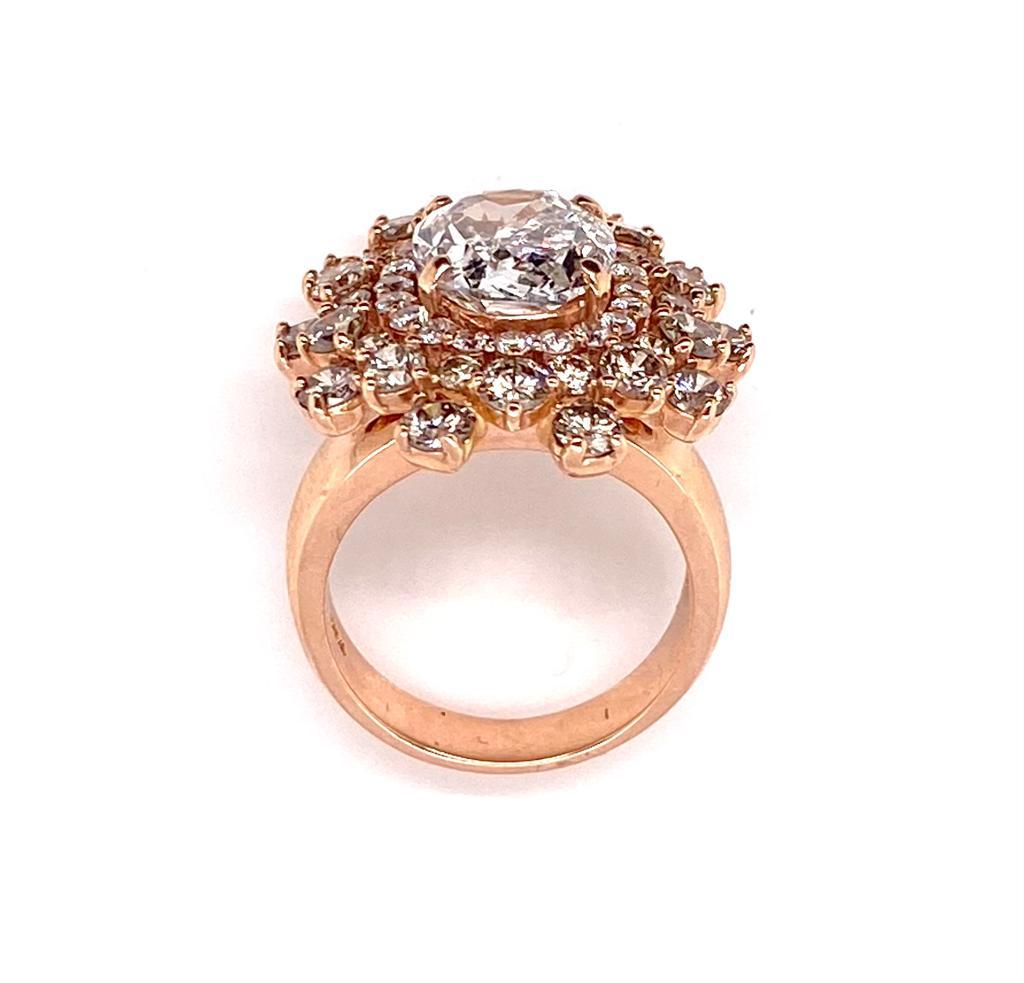 Contemporary Ethonica Magnificent Ballerina Oval Diamond Ring in 14 Karat Rose Gold For Sale