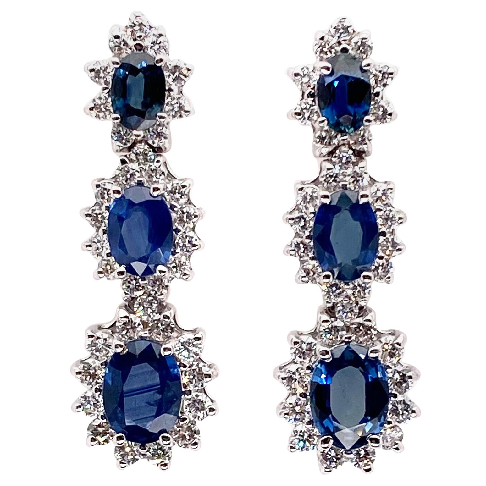 Ethonica Midnight Blue Sapphire and Diamond Cluster Earrings in 18 Karat Gold