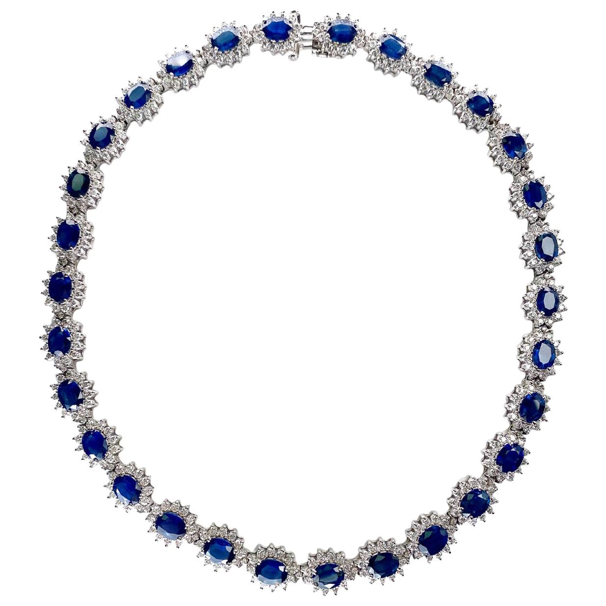 Ethonica Midnight Blue Sapphire and Diamond Cluster Necklace in 18 Karat Gold