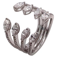 Ethonica Open Cuff Marquise Diamond Ring in 18 Karat Gold