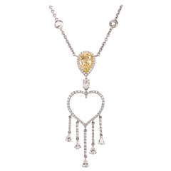 Ethonica Pear Shape Fancy Yellow Diamond with Dangling Heart Pendant Necklace