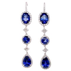 Ethonica Pendants d'oreilles en or 18 carats avec saphir bleu roi et diamants