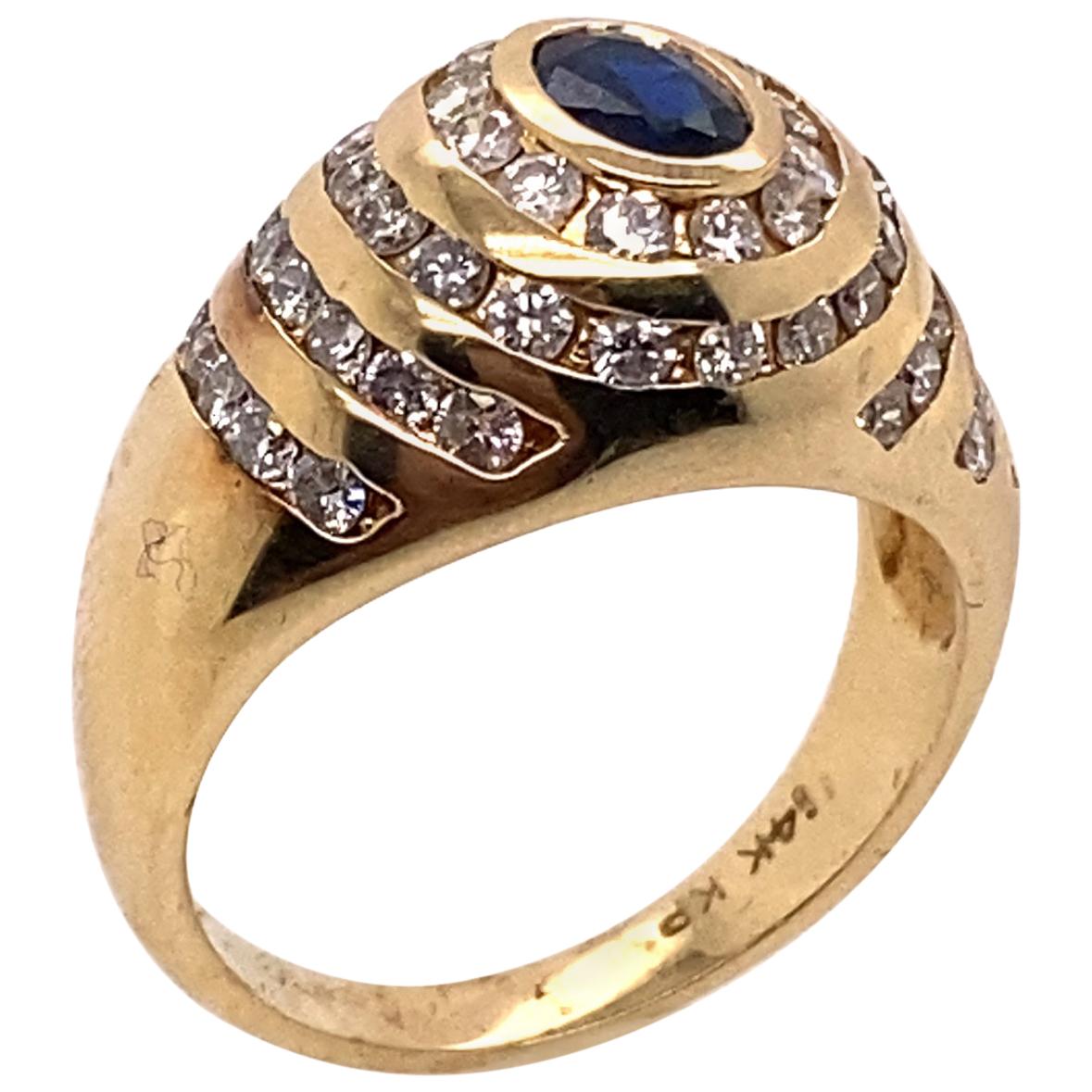 Ethonica Sapphire and Diamond Dome Ring in 14 Karat Gold