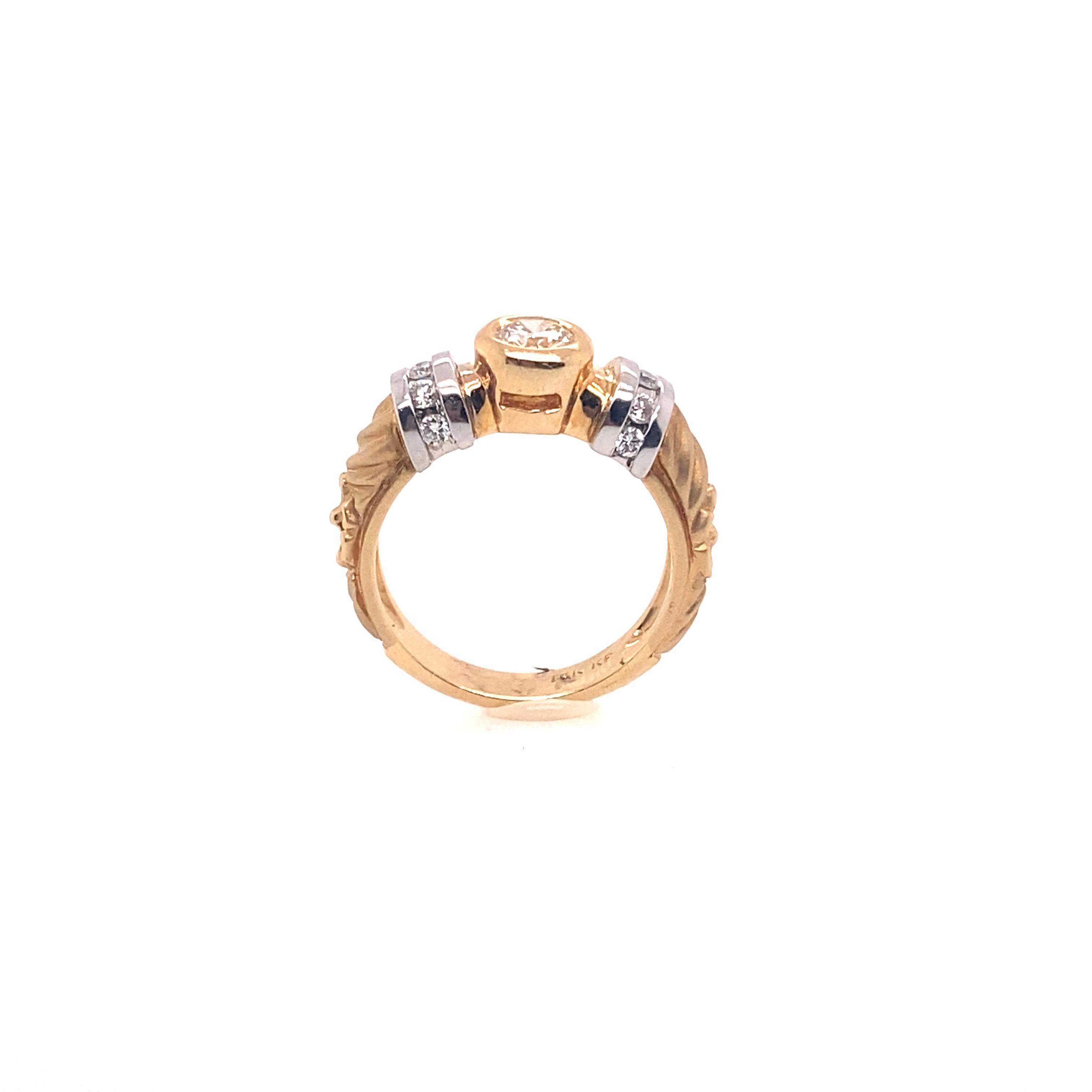 Contemporary Ethonica Solitaire Diamond Ring in 14 Karat Gold For Sale
