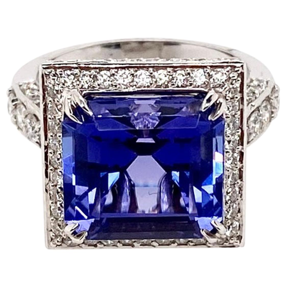 Ethonica Bague en or 14 carats avec tanzanite et diamants