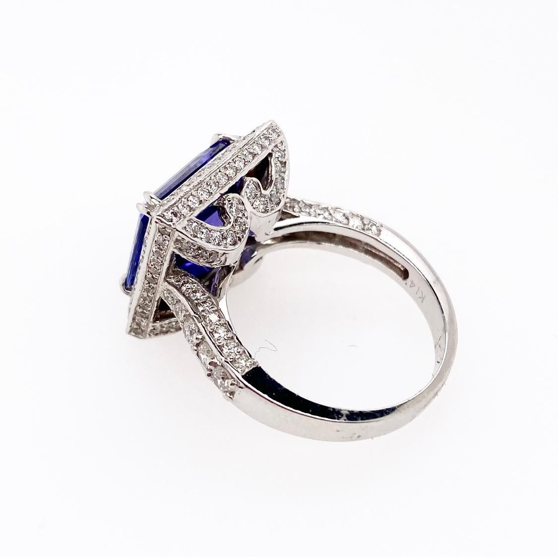 Contemporary Ethonica Tanzanite and Diamond Ring in 14 Karat Gold For Sale