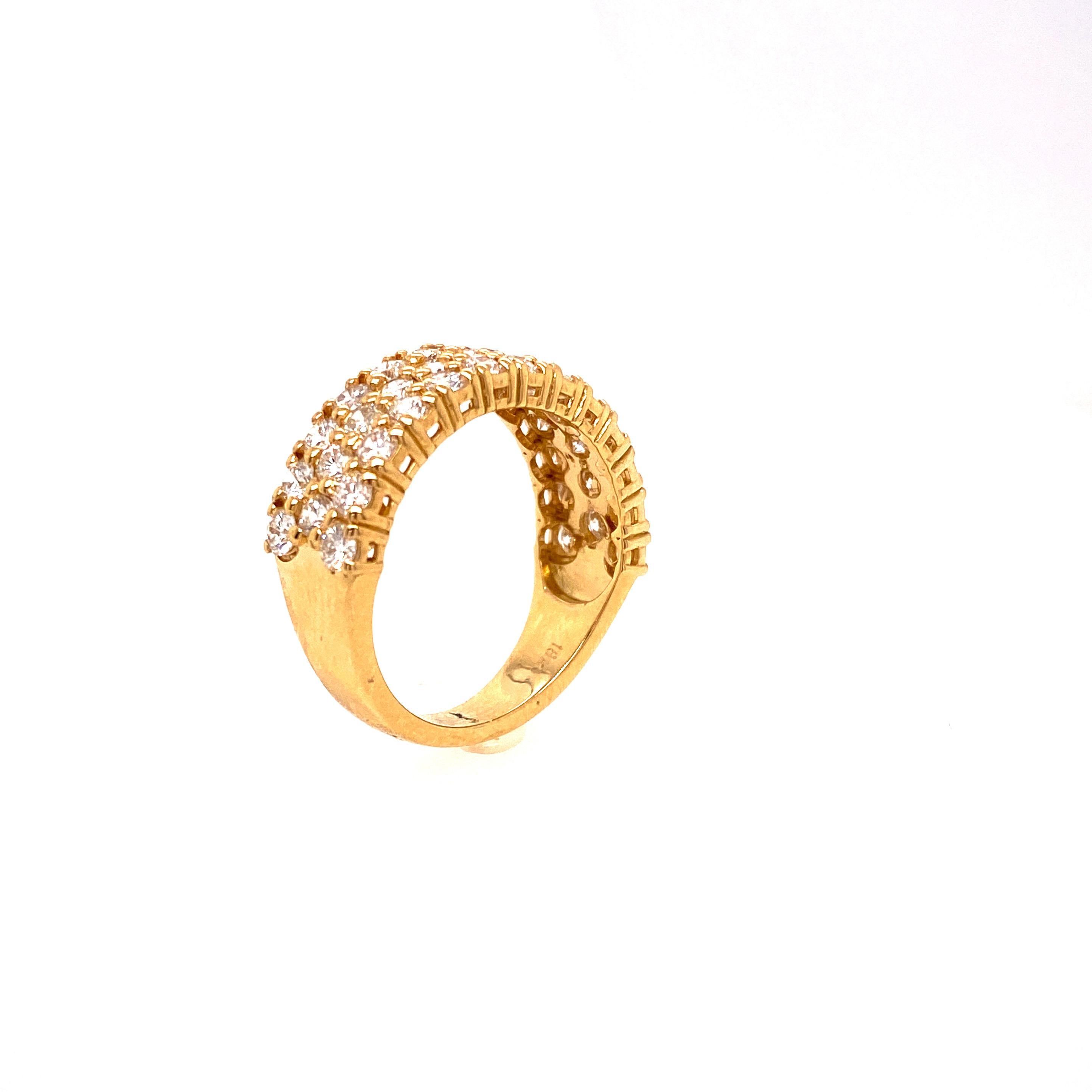 Contemporary Ethonica Three-Row Diamond Band in 18 Karat Gold For Sale