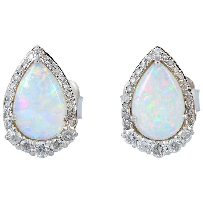 Ethopian Opal Diamond 18 Karat Gold Stud Earrings For Sale at 1stDibs
