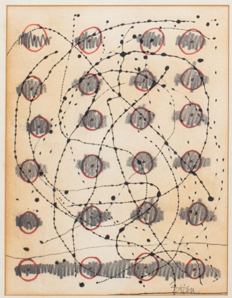 Etien (americano, nato nel 1948) espressionismo astratto acrilico e pastello su carta del 