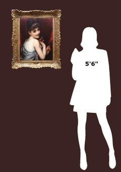 19th Century French Oil Painting of Young Belle Epoque Beauty Paris Flower Girl