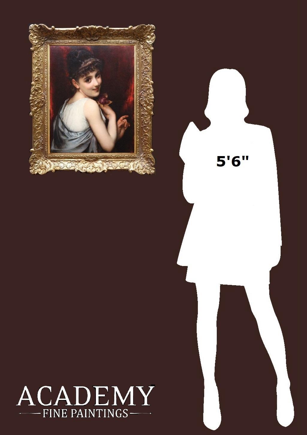 Peinture à l'huile du 19e siècle représentant une jeune fleuriste parisienne de la Belle Epoque - École française Painting par Etienne Adolphe Piot