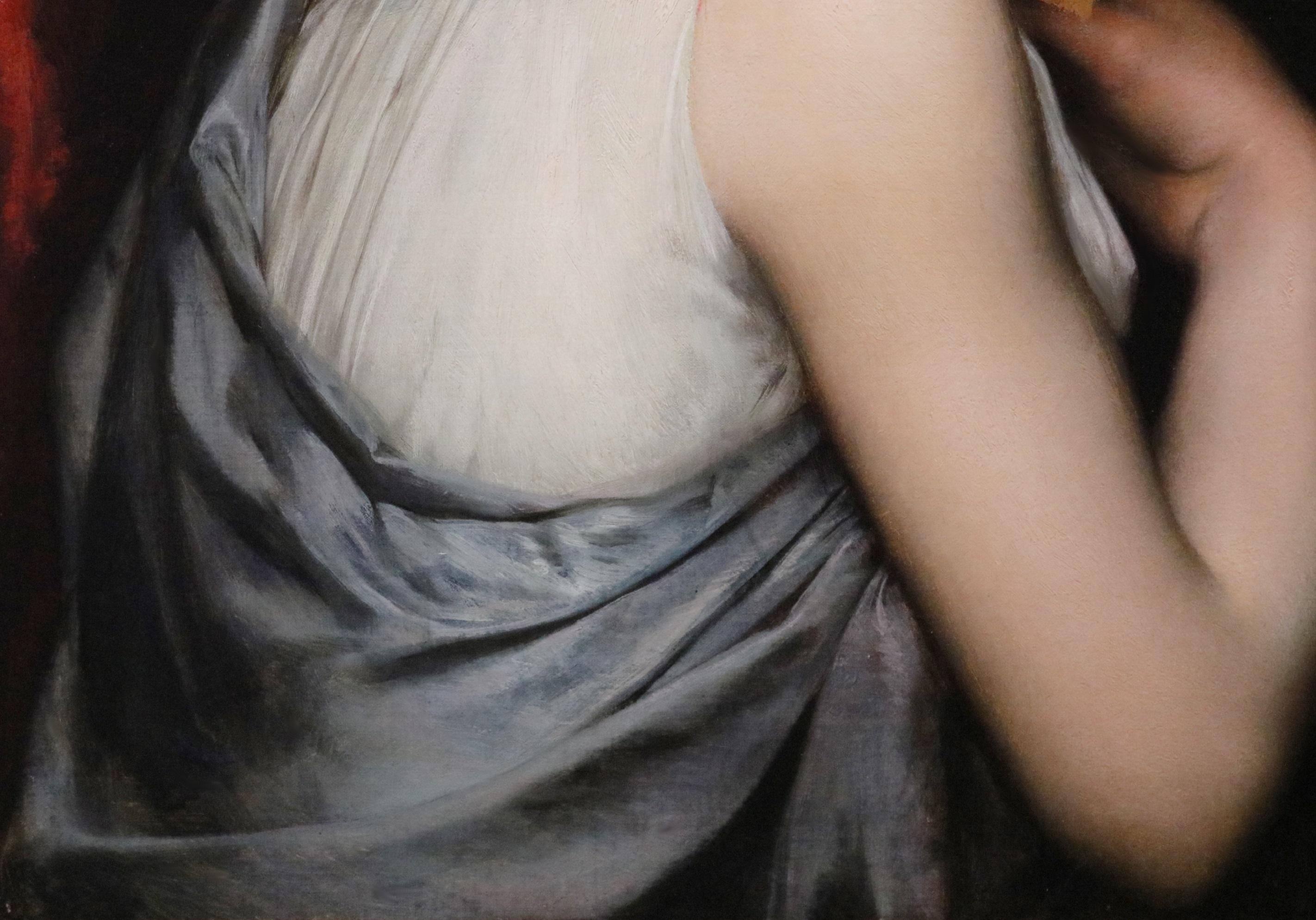 Girl with Red Rose - 19th Century Oil Painting Young French Belle Epoque Beauty 4