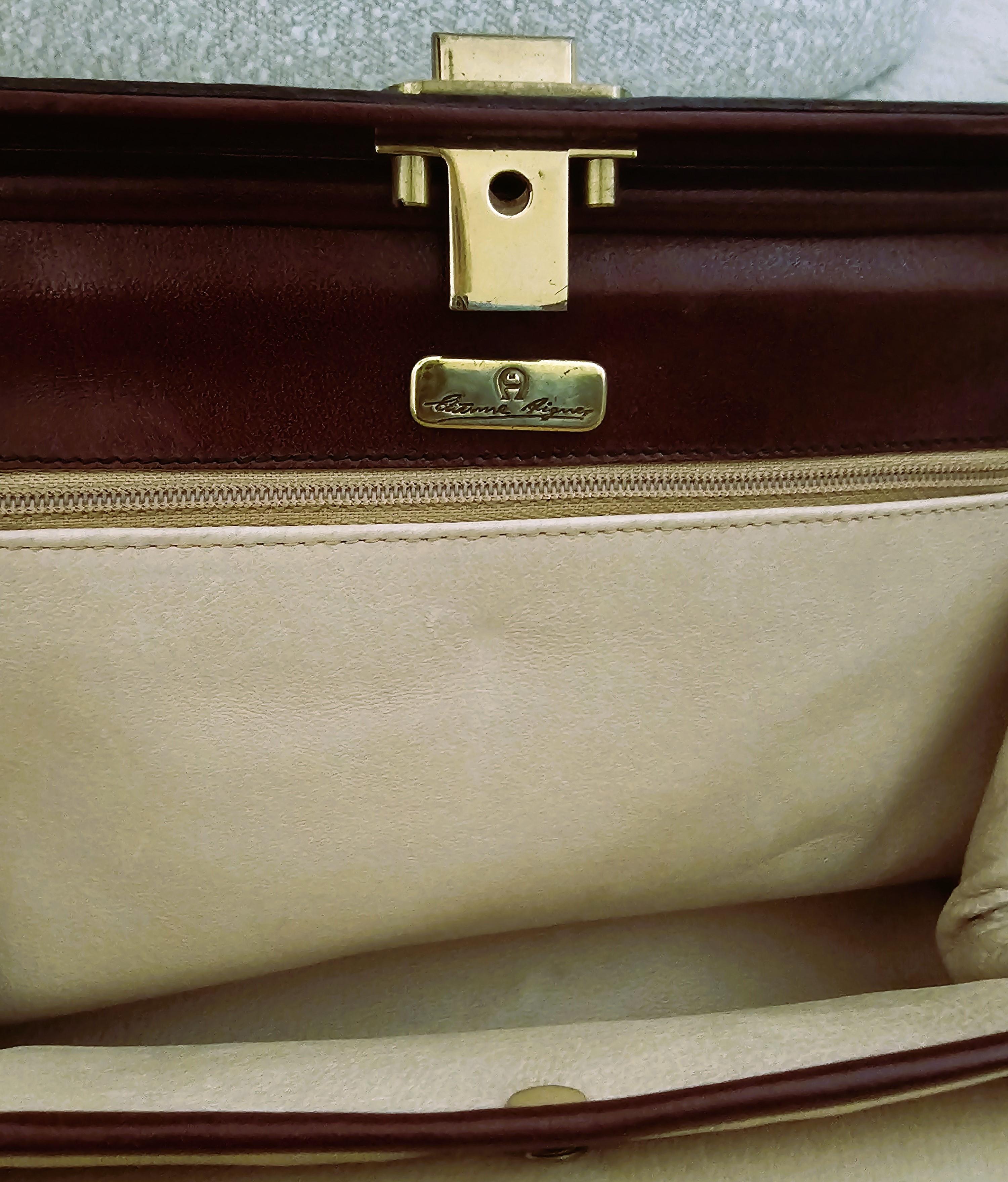 Etienne Aigner Tasche Vintage 80s Rot Braun Leder im Angebot 12