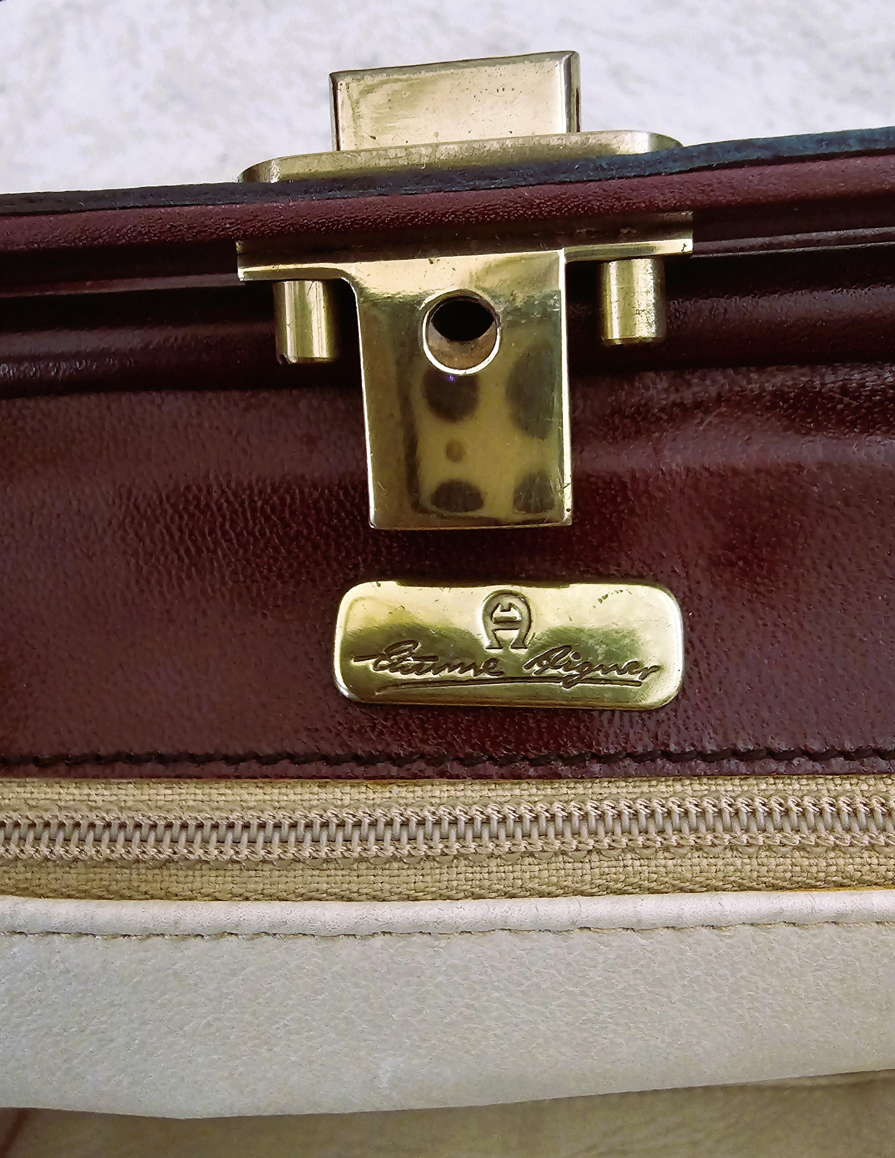 Etienne Aigner Tasche Vintage 80s Rot Braun Leder (Schwarz) im Angebot