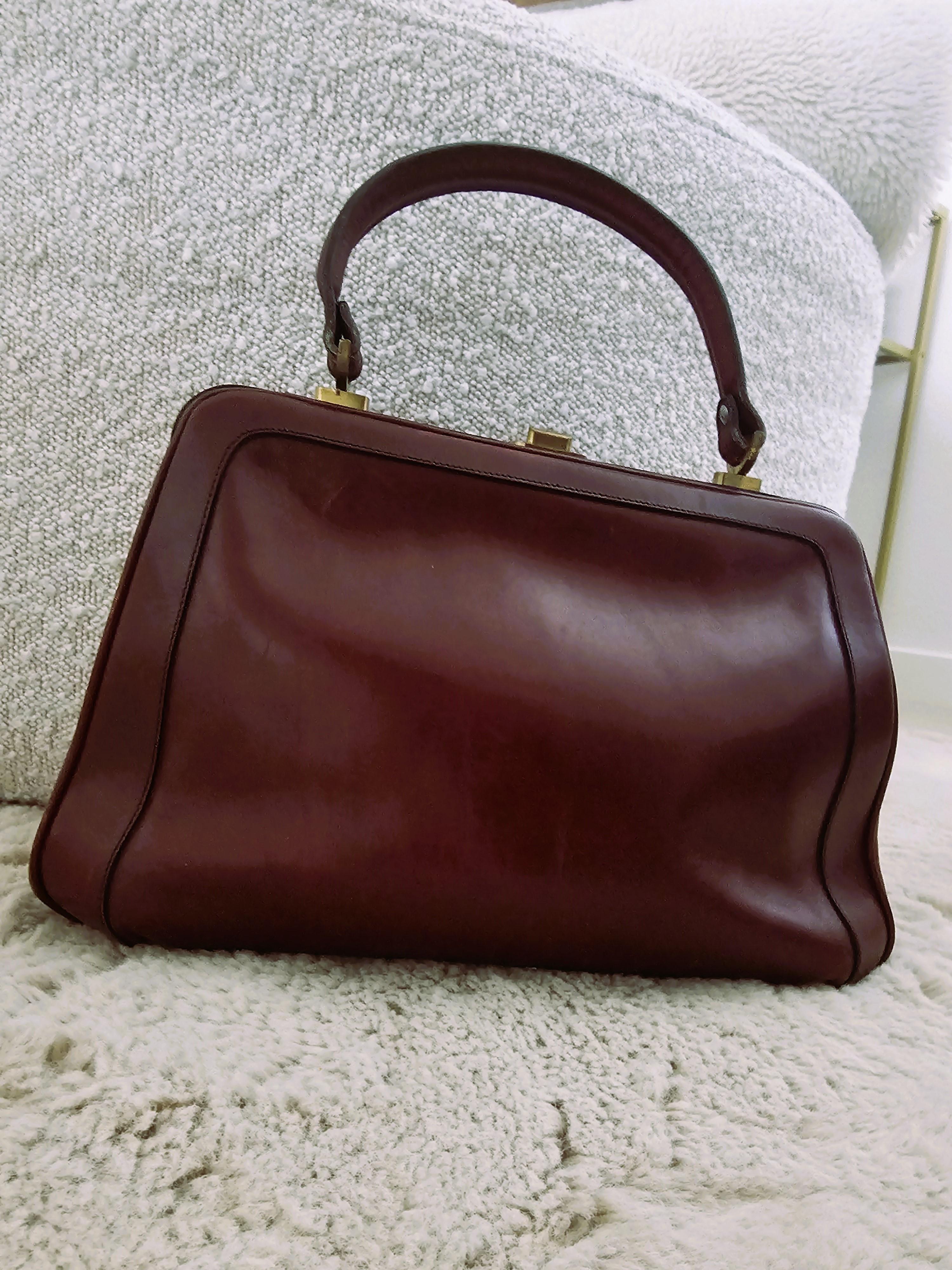 Etienne Aigner Tasche Vintage 80s Rot Braun Leder im Angebot 1
