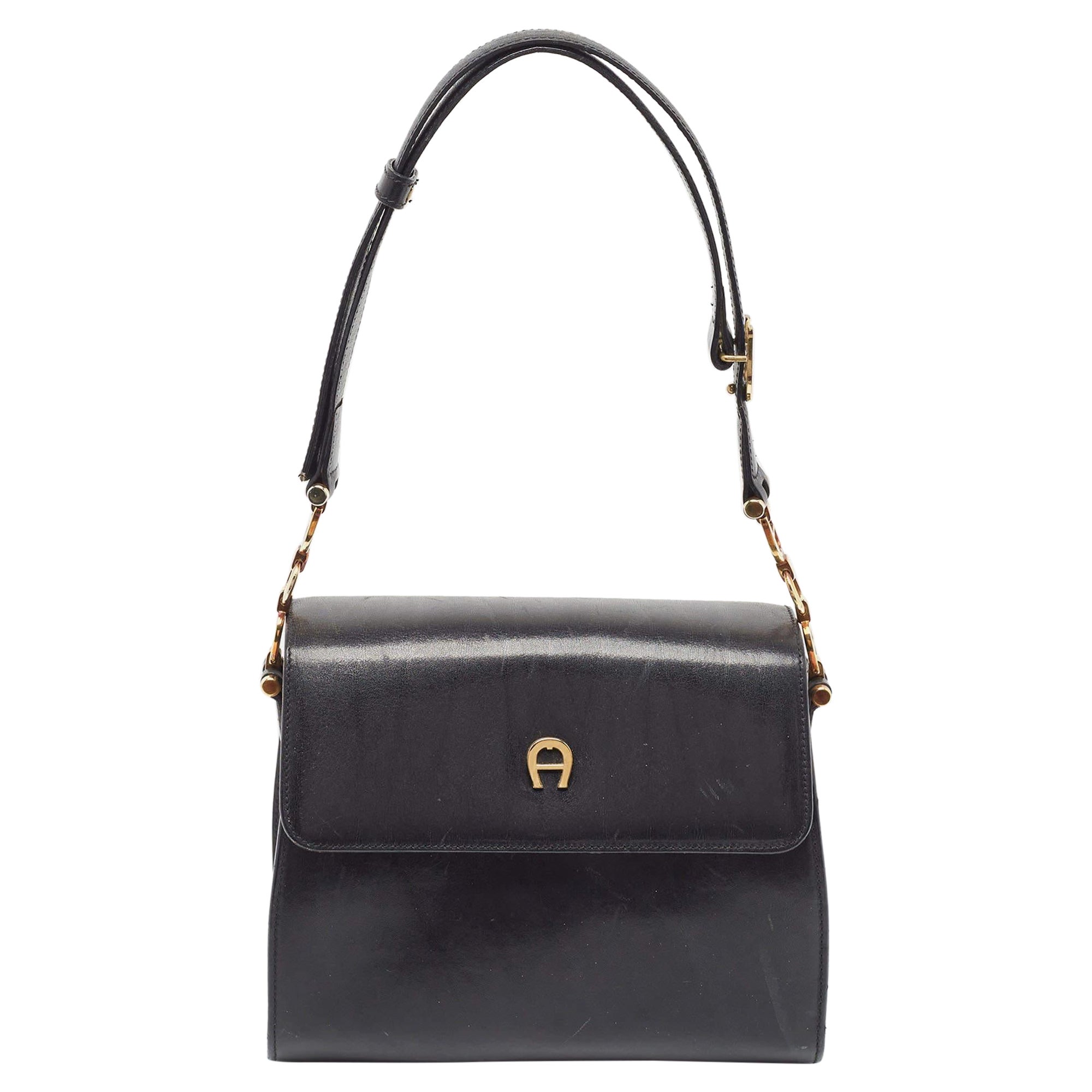 Etienne Aigner Black Glossy Leather Shoulder Bag