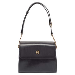 Etienne Aigner Black Glossy Leather Shoulder Bag