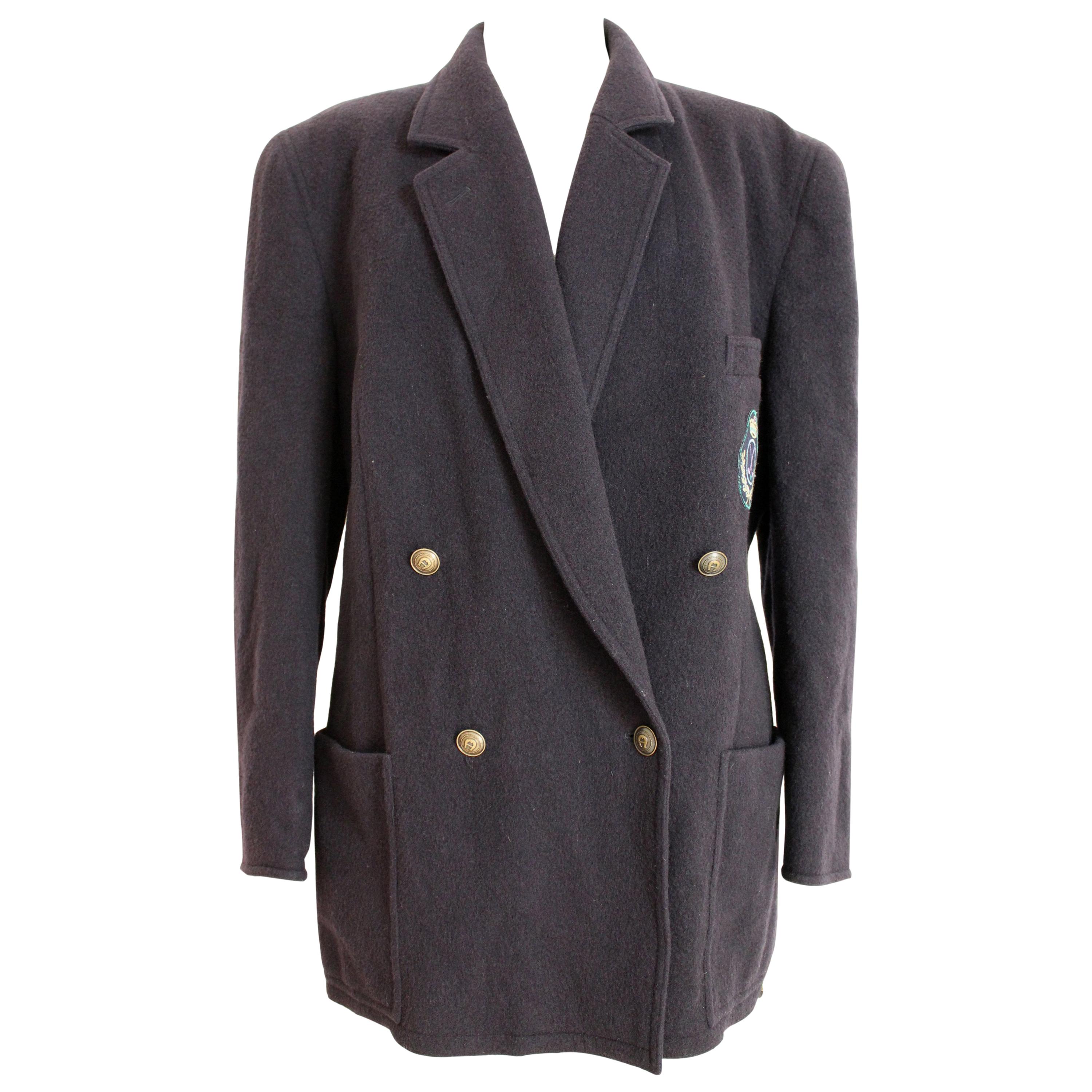 Etienne Aigner Blue Wool Oversize Double Breasted Jacket 1980s