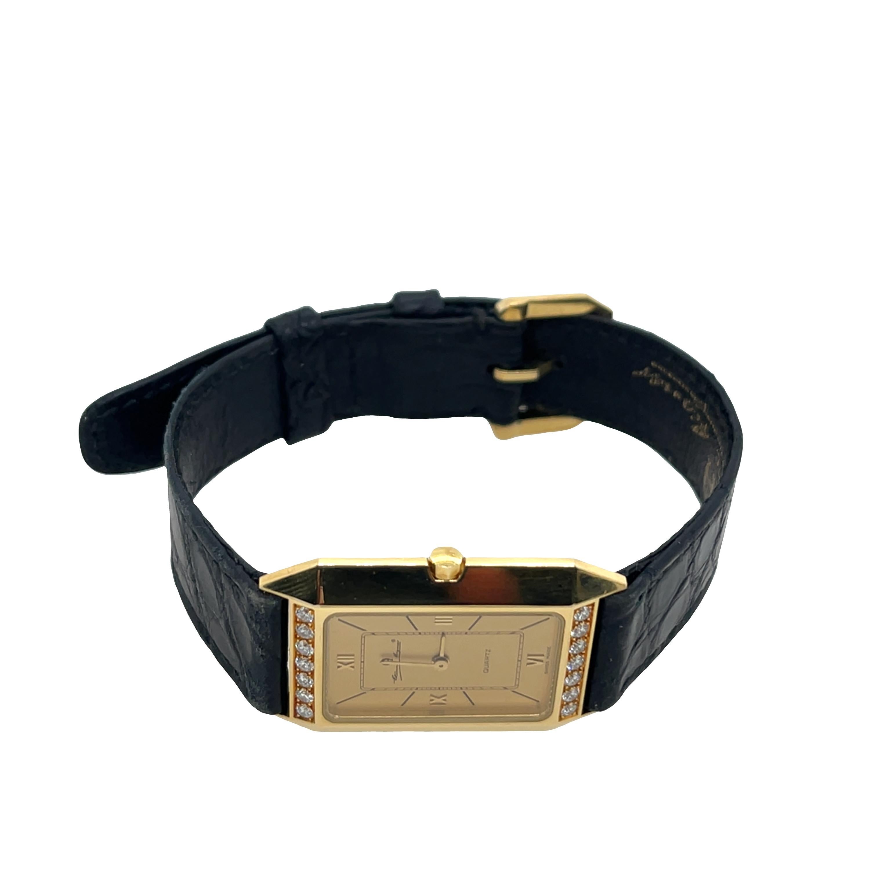 Un raffinato ed elegante orologio da donna di Etienne Aigner, con cassa in oro giallo 750 e movimento al quarzo per un preciso cronometraggio. Classico e lussuoso, questo orologio combina un design sofisticato con 0,35 carati di diamanti naturali a