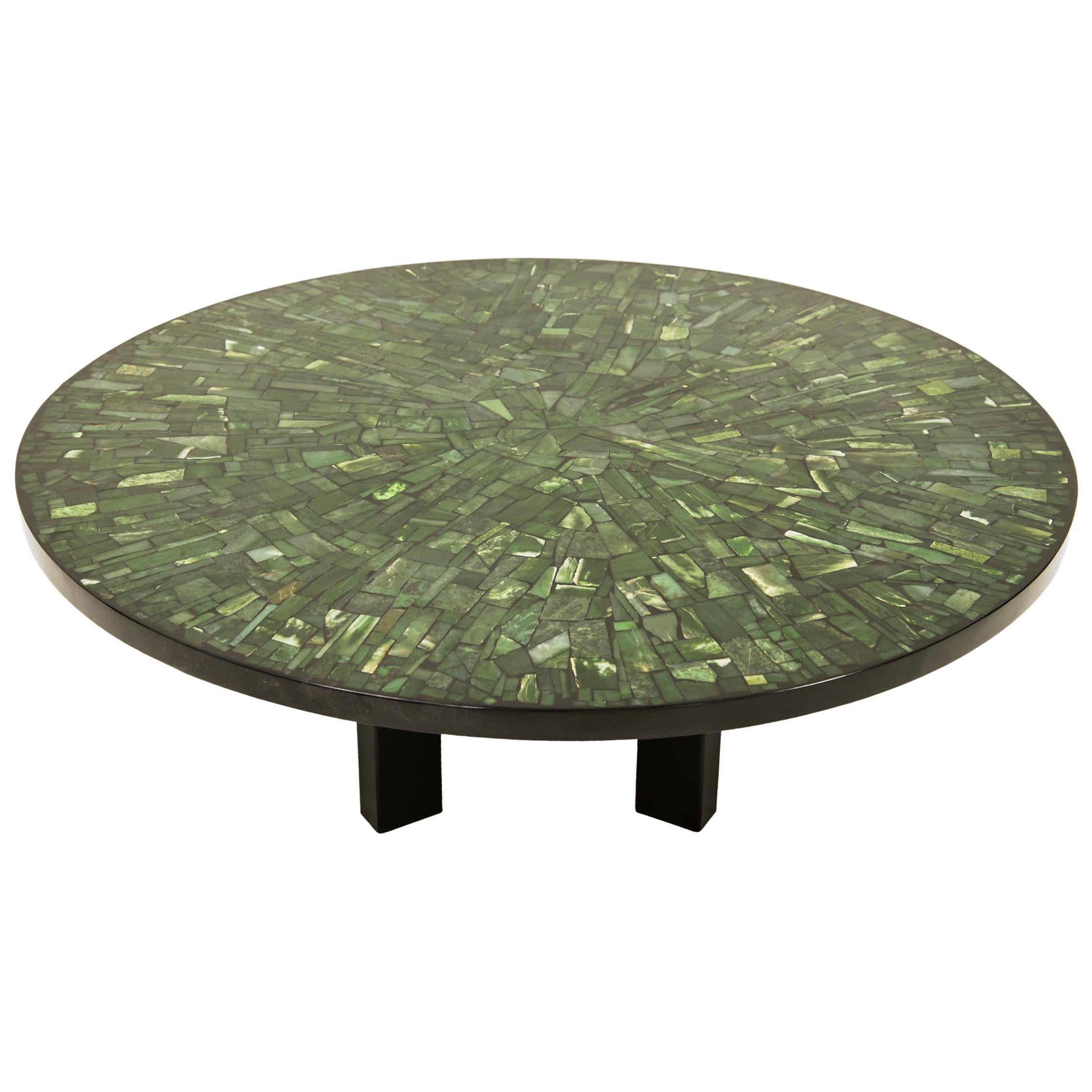 Etienne Allemeerch, Coffee Table in Resin with Jade Inclusions, circa 1975