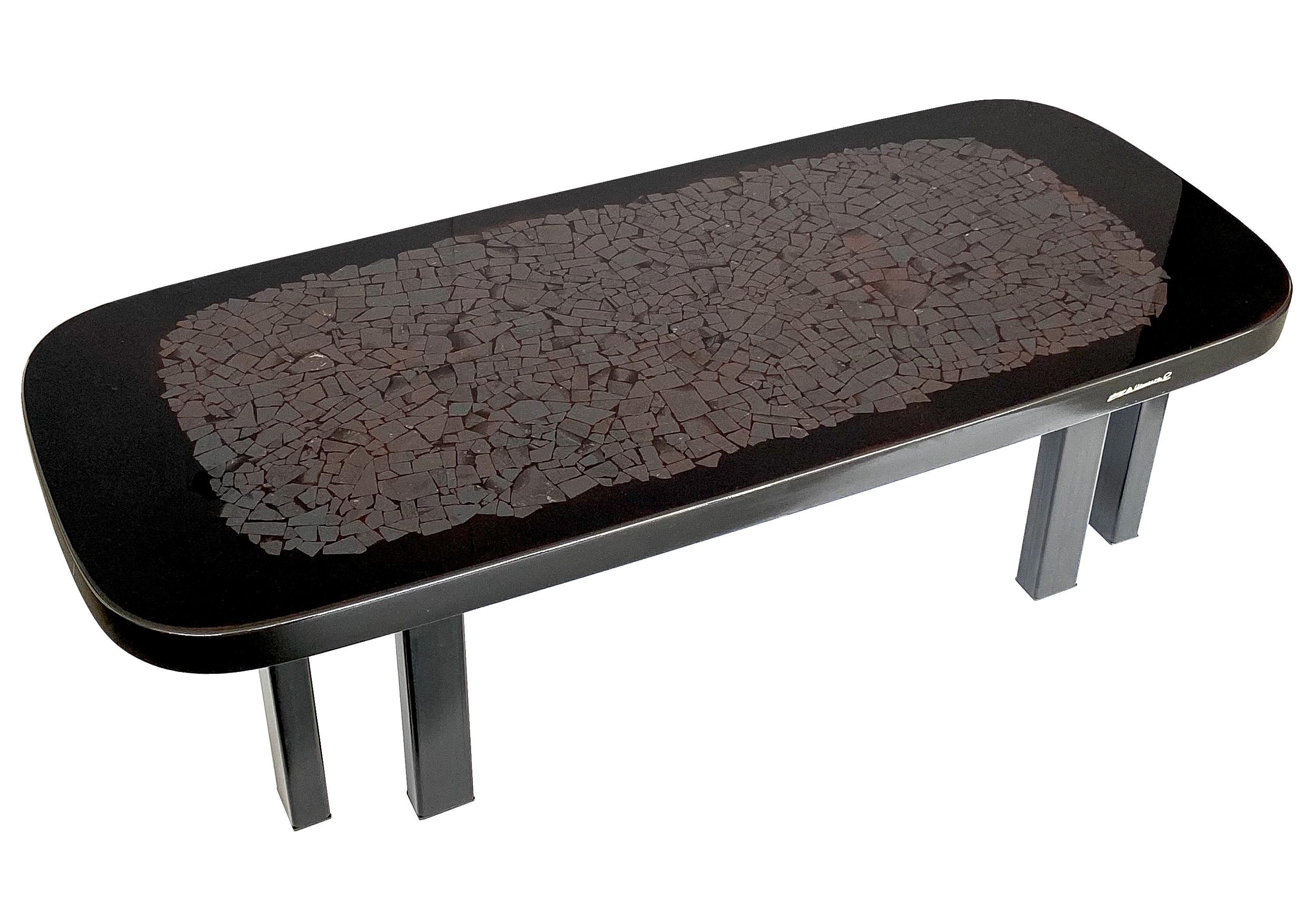 Mid-Century Modern Etienne Allemeersch Hematite Inlaid Coffee Table